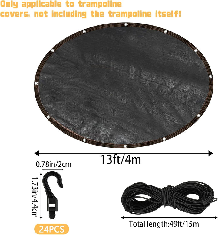 Trampoline Cover Black round 90% Sunblock Shade Cloth 12FT Trampoline Top Shade Cover Sun Shade Mesh Tarp with Elastic Cord Plastic Hooks for Outdoor Backyard Playground Accessories, Tent Only