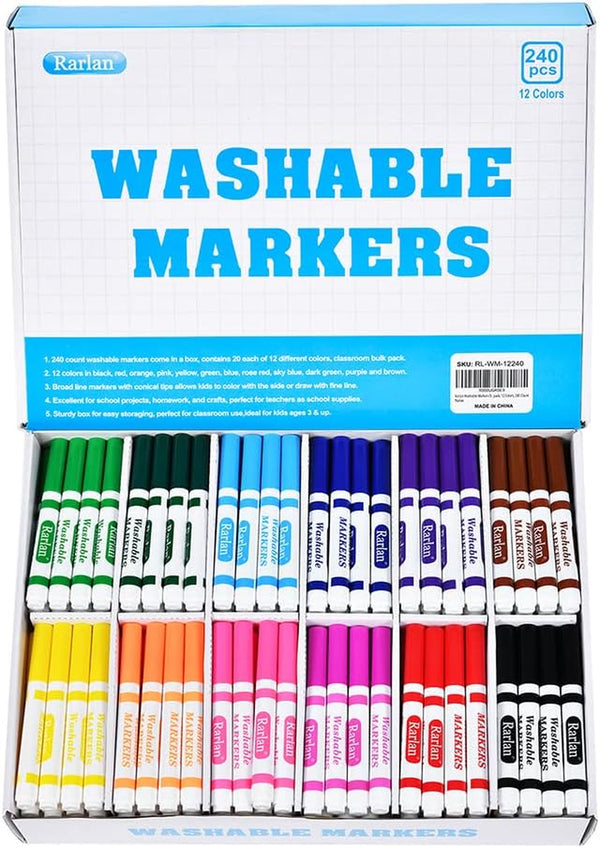 Washable Markers Bulk, Markers for Kids, Bulk Pack, 12 Colors, 240 Count