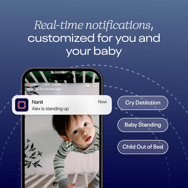 Pro Smart Baby Monitor & Wall Mount – 1080P Secure Wi-Fi Video Camera, Sensor-Free Sleep & Breathing Motion Tracker, 2-Way Audio, Sound & Motion Alerts, Night Vision, and Breathing Band - White