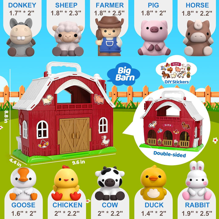 Farm Animals Big Barn Toys for 1 2 3 Year Old, Toddler Montessori Learning Toy, Farm Playset with Animal Figures and DIY Stickers, Christmas Birthday Gift for Baby Boys Girls Age 12-18 Months