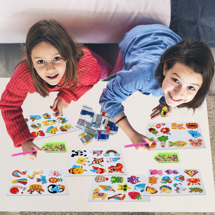 60Pcs 5D Diamond Art Stickers Arts and Crafts Creative Gem Art Paint by Number Kits for Kids Ages 4-6 6-8 8-12 Boys Girls DIY Mosaic Stickers Toys for Birthday Party Halloween Christmas Gifts