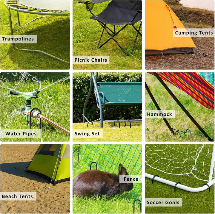 Trampoline Stakes Anchors High Wind 12'' Ground Anchor Heavy Duty Tent Stakes Swing Set Anchors Trampoline Accessories with T Hook - Black 8Pcs