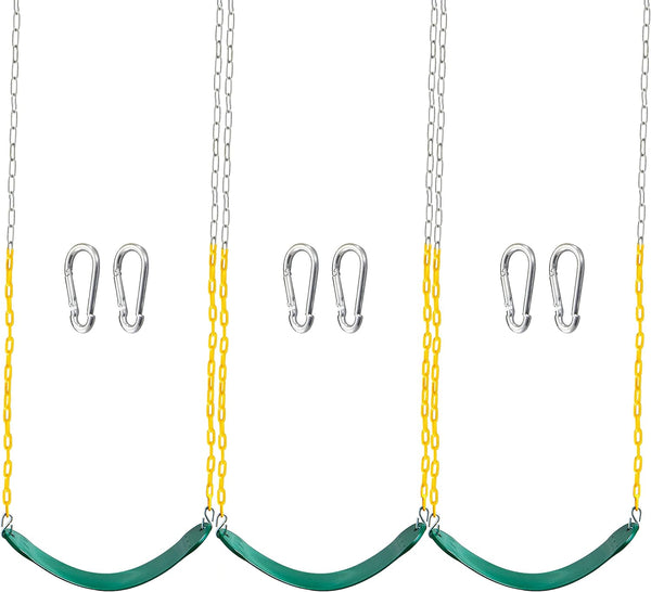 3 Pack Green Swing Seats Heavy Duty with 66" Chain, Swing Set Accessories Replacement with Snap Hooks for Kids Outdoor Play Playground, Trees, Backyard (Limit 300Lb)