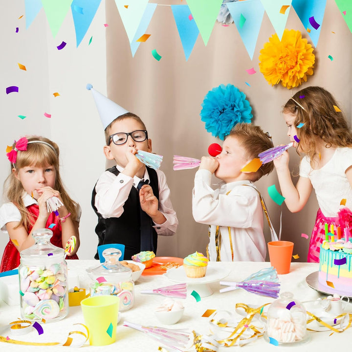 24 Pcs Party Blowers, Noise Makers Glitter Metallic Fringed Party Horns for Birthday Blow Horns Graduation Sporting Party Favors Supplies
