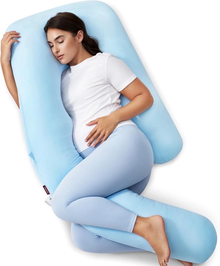 Pregnancy Pillow with Cooling Cover, Dreamlign U Pro Maternity Pillow with Adjustable Leg Pillow - Support for Back, HIPS, Belly, Legs for Pregnant Women, 50-72 Inch Full Body Pillow, Grey