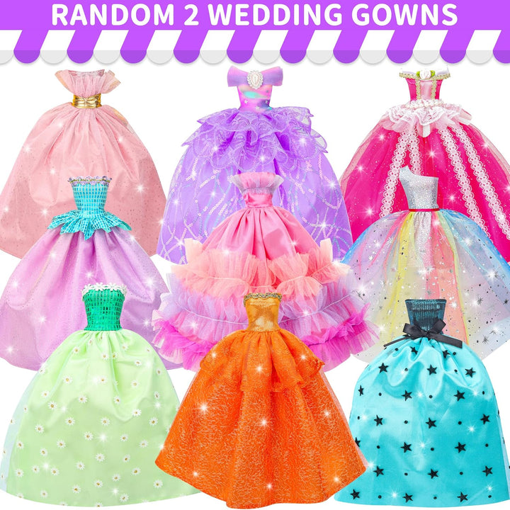 56 Pcs Doll Clothes and Accessories,2 Wedding Gowns 2 Evening Dresses 6 Fashion Dresses 4 Set Casual Outfit Top and Pant 2 Swimsuit,20 Hanger 10 Shoe 10 Accessories Toys for Girls Kid Gift