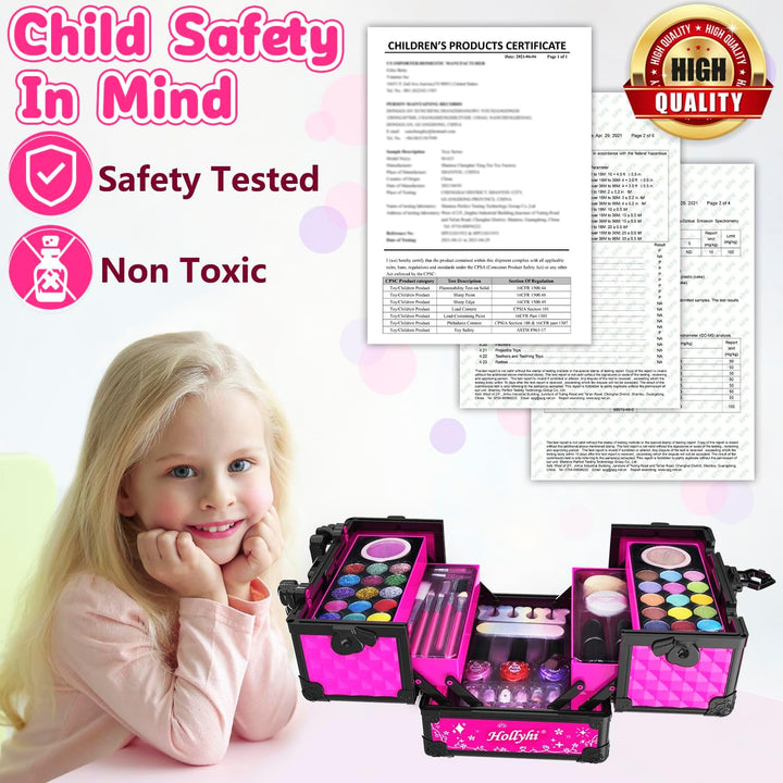 59 Pcs Kids Makeup Kit for Girl, Washable Play Makeup Toys Set for Dress Up, Pretend Beauty Vanity Set with Cosmetic Case Birthday Toys for Girls 3 4 5 6 7 8 9 10 11 12 Year Old Kids Toddlers