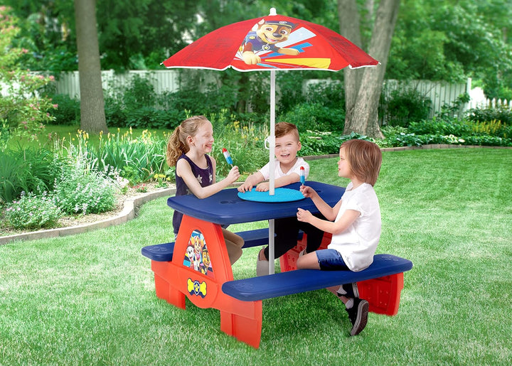 4 Seat Activity Picnic Table with Umbrella and Lego Compatible Tabletop, PAW Patrol