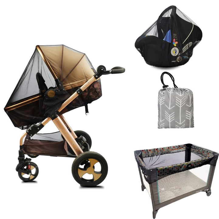 Stroller Netting Mosquito for Baby, Sewn in Pouch, Toddler Mosquito Net for Stroller with Storage Bag, Infant Car Seat Mesh Net, Black