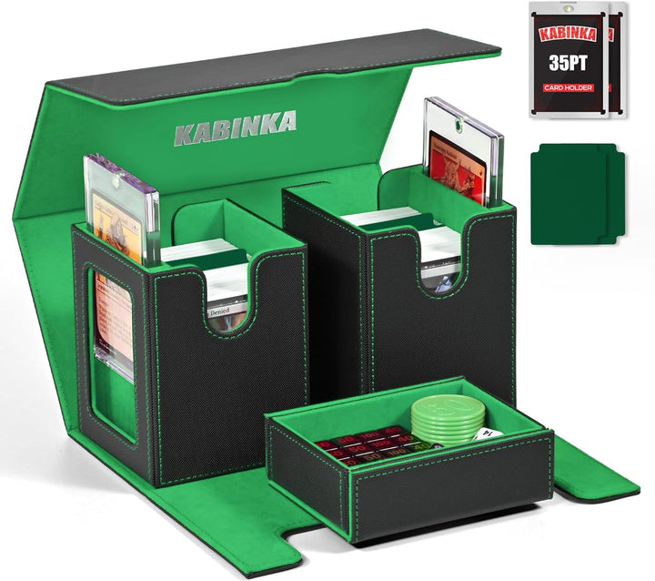 Card Deck Box for MTG with Commander Display, 5 in 1 Card Storage Box Fits 400+ Double-Sleeved Cards, Removable Deck Case for Tcg/Sports Cards with Dice Tray, 4 Magnetic Card Holders (Black Purple)