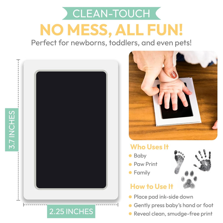 Clean Touch Ink Pad for Baby Handprints and Footprints – Inkless Infant Hand & Foot Stamp – Safe for Babies, Doesn’T Touch Skin – Perfect Family Memory or Gift – Black Print Kit by