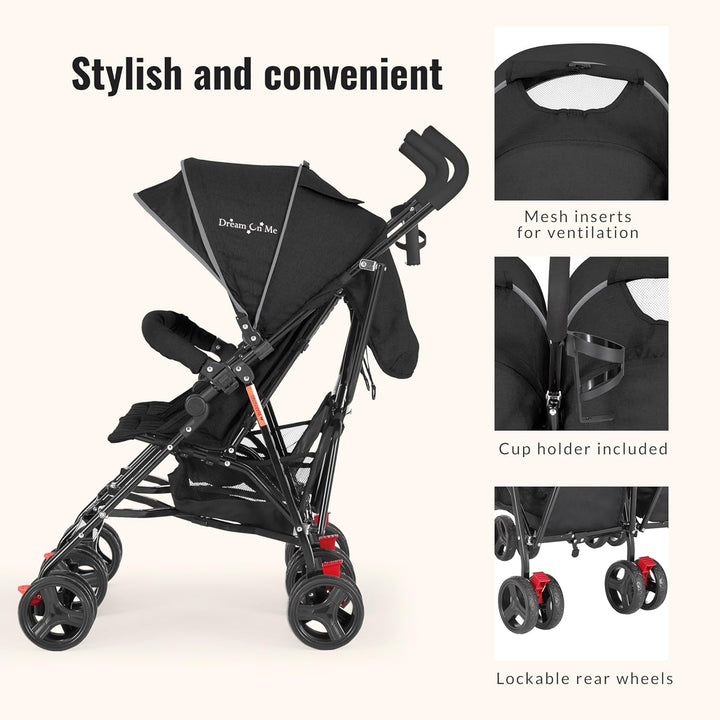Volgo Twin Umbrella Stroller in Black, Lightweight Double Stroller for Infant & Toddler, Compact Easy Fold, Large Storage Basket, Large and Adjustable Canopy