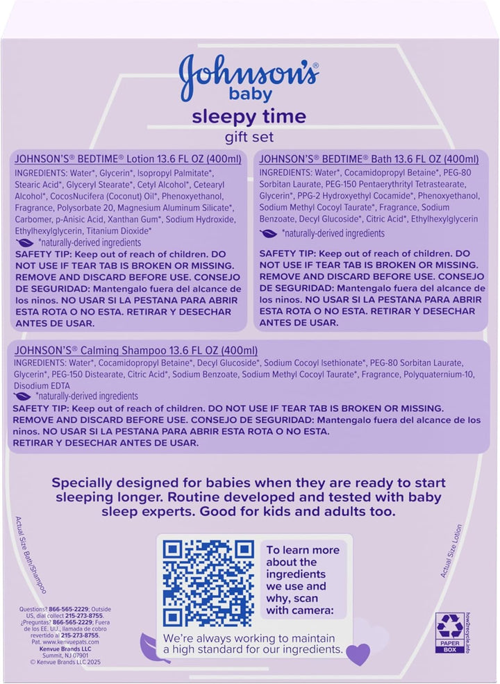 Sleepy Time Bedtime Gift Set with Relaxing Naturalcalm Aromas, Bedtime Baby Bath Shampoo, Wash & Lotion, Baby Bedtime Essentials, Hypoallergenic & Paraben-Free, 3 Items