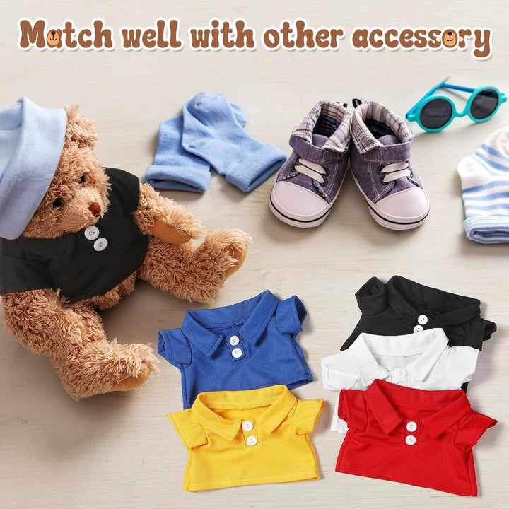 5 Pcs Stuffed Bear Clothes Stuffed Animal Polo Shirt Outfit Plush Animal Accessory for Goodie Bags Stuffers DIY10-12 Inch Plush Toy Make Your Own Plush Doll
