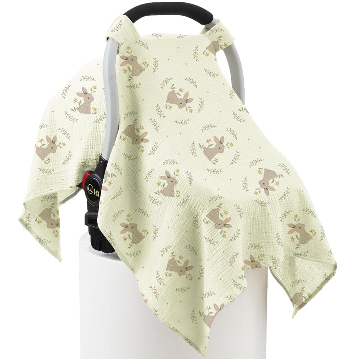 100% Muslin Cotton Car Seat Cover Baby, Carseat Canopy Cover, Universal Fit Stroller Covers for Boys and Girls (Roman Green)