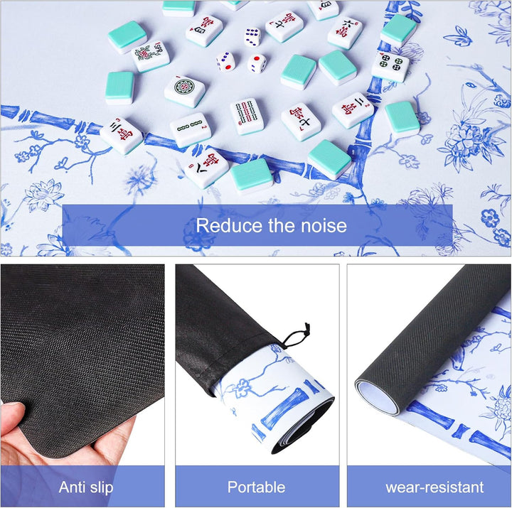Large Blue Mahjong Mat (31.5” X 31.5”) with Black Carrying Bag, Anti-Slip, Noise-Reducing Table Cover for Mahjong, Poker, Board Games, Dominoes, and Card Games