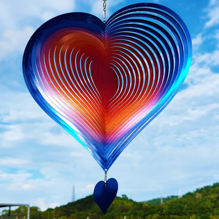 Stainless Steel Reflective Wind Spinners Outdoor Garden Decor,Sparkly Wind Spinner Bird Devices Deterrent to Scare Birds Away from Yard Patio Farm,Metal Heart Wind Spinners Gifts for Mom, Women