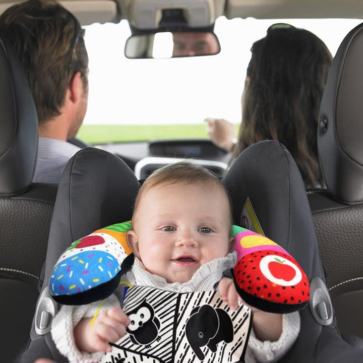 Tummy Time Pillow with Crinkle Mat & Teethers, Black and White High Contrast Baby Toys with Mirror, Montessori Sensory Crawling Toy for Infant Newborn Toddler Tummy Time Toys 0-6 Months Babies
