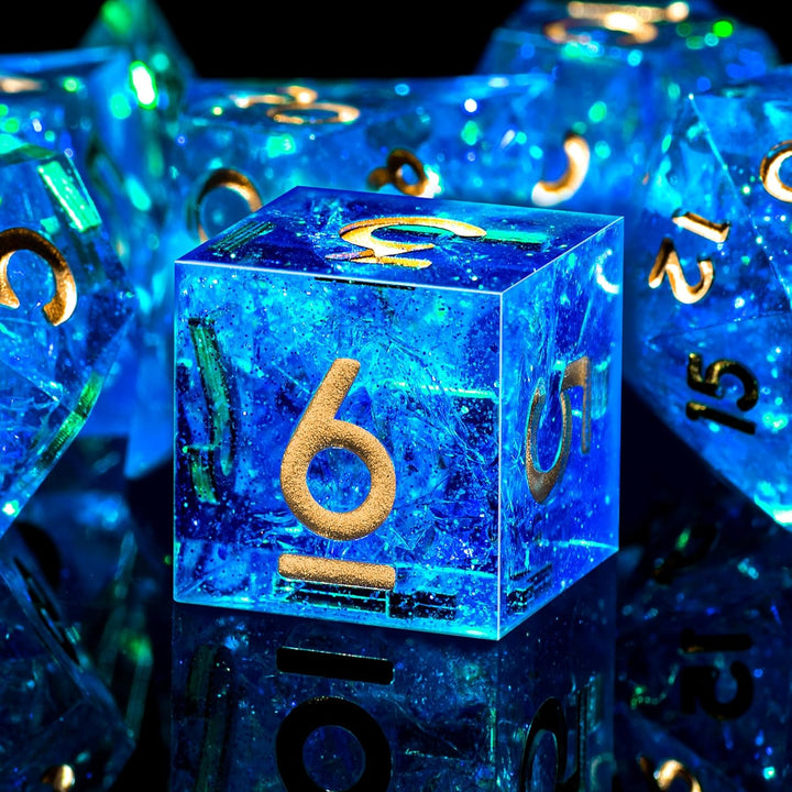 7-Die DND Dice Set Handmade Sharp Edge Polyhedral Dice for Dungeons and Dragons RPG MTG Table Games（Dark Star）