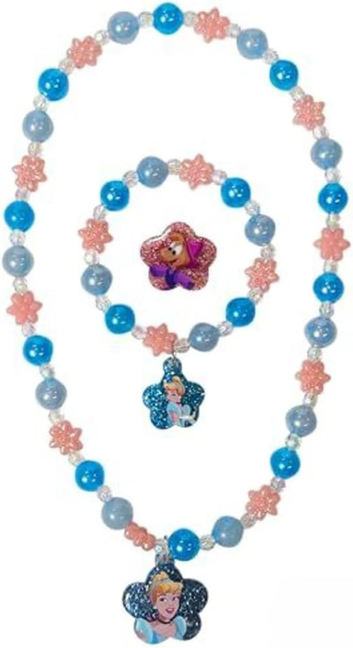 Disney Girls Jewelry Set - Dress up 3 Piece Toy Jewelry Box Set with Bead Necklace, Bracelet and Ring - Play Accessories - Ages 3+