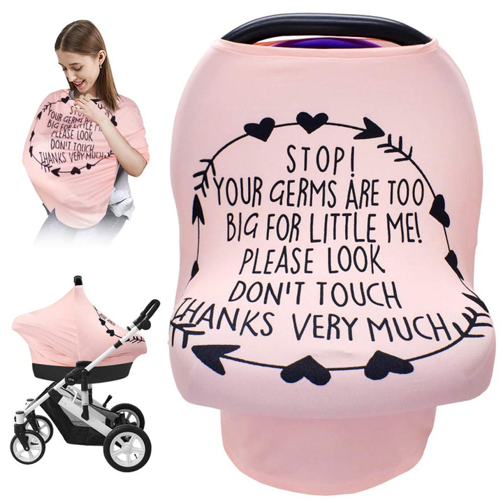 No Touch Sign Car Seat Cover for Babies, Mom Nursing Covers Breastfeeding Scarf, Multi Use Infant Carseat Canopy for Newborn Carrier/Stroller/Shopping Cart, Baby Shower Gifts for Boy Girl