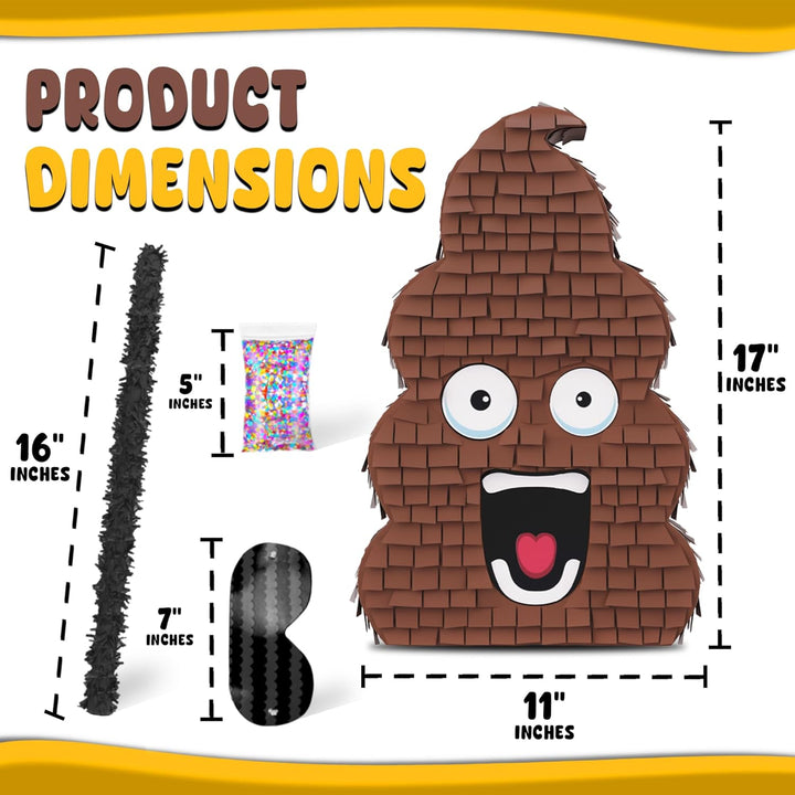 Funny Poop Piñata 4-Piece Set Perfect for Birthday Parties, Decorations, Emoticon Parties, Fun Shape, Great Party Addition for Kids, Teens, and Adults (17”X10”) Durable!