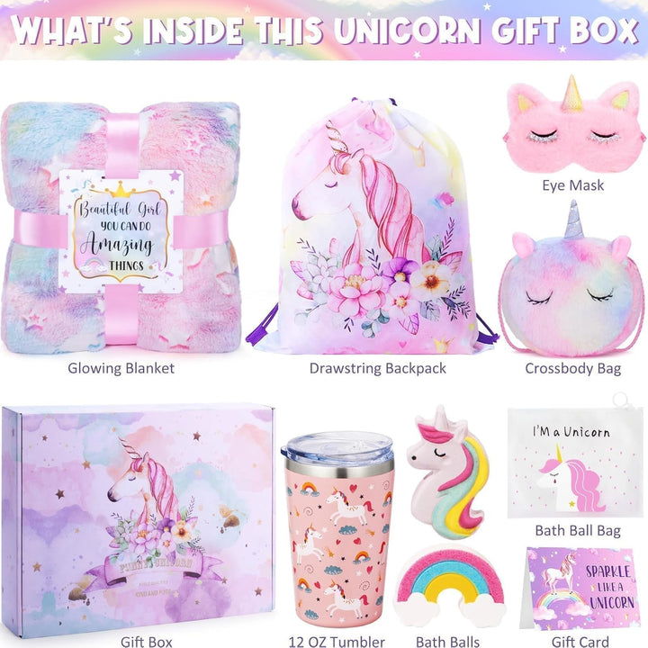 Unicorn Gifts for Girls 4-6 6-8 8-10, Kids Unicorn Toys Set with Blanket for 3 4 5 6 7 8 9 10 Year Old Toddler Teen Tween Girl Trendy Stuff Birthday Gifts Toy for Girls Daughter Niece