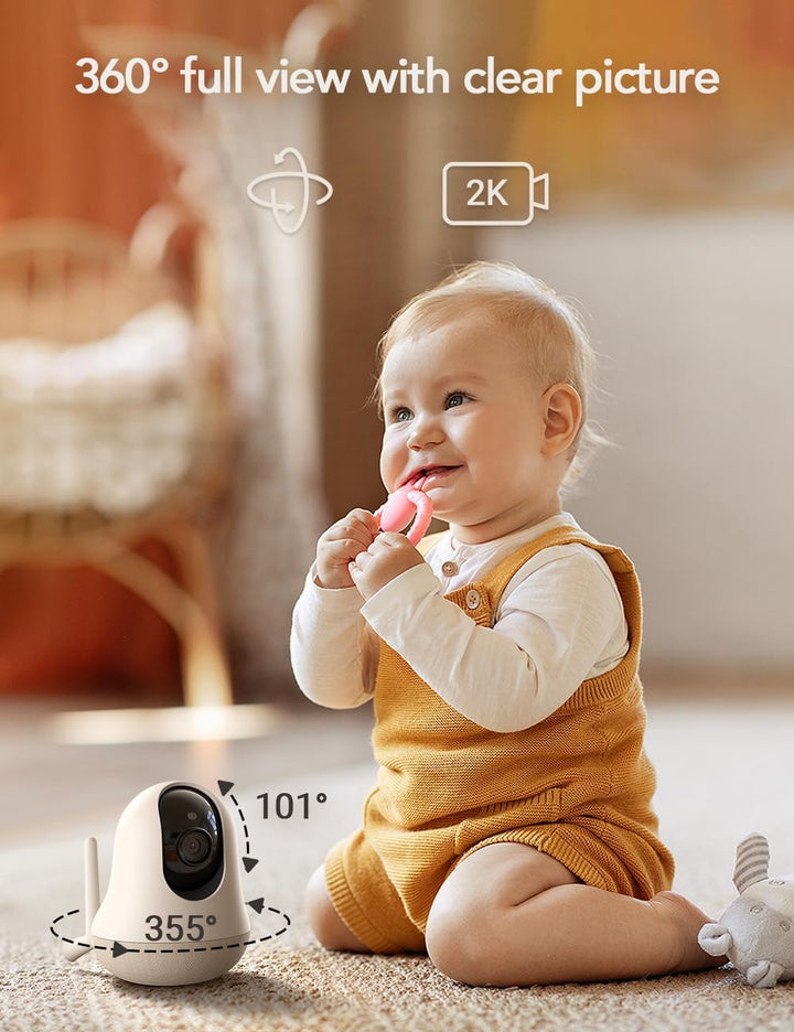 2K Smart Wifi Baby Monitor with Camera and Audio, Smartphone App Control, Temperature Sensor, Motion & Cry Detection, IR Night Vision, 2-Way Talk, Cloud & SD Card Storage, Ideal for New Moms