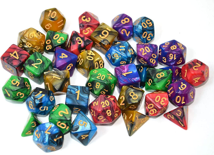 5 X 7-Die Double-Colors Polyhedral Dice Sets with Pouches for D&D DND RPG MTG Dungeon and Dragons Table Board Roll Playing Games D4 D6 D8 D10 D% D12 D20