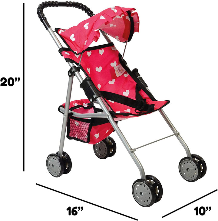 My First Doll Stroller with Basket & Heart Design Foldable Doll Stroller, Pink