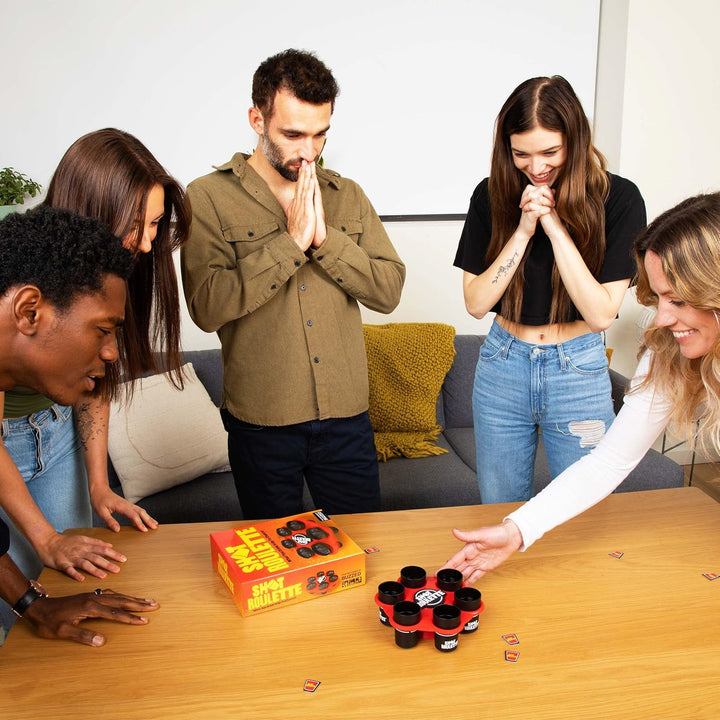 Shot Roulette: the Roulette Wheel Drinking Game by Buzzed, Drinking Games for Adults, Group Drinking Games, Great for Funny Gifts, Includes 1 Shot Roulette Wheel, 6 Glasses, 12 Tokens, Instructions