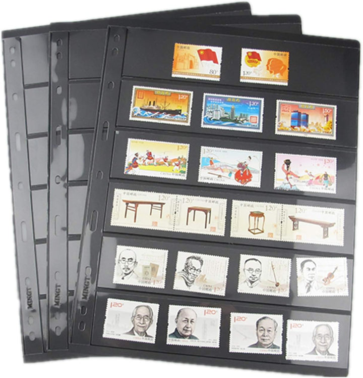 Vario Stamp Pages for Stamp Album Binder, 10 Sheet (20 Page) 1 Row Pages for Stamp Collectors, Professional Pack (1 Row)