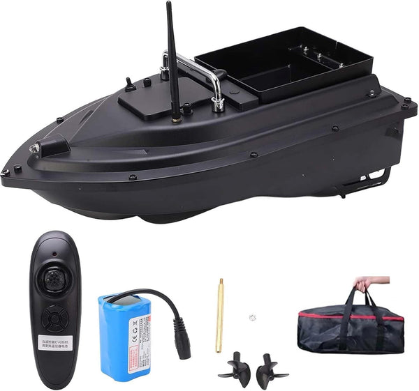RC Fishing Bait Boat with 2.4Ghz Remote Control One-Hand Operation ABS Shell 1.5Kg Load Capacity Dual Motor Black