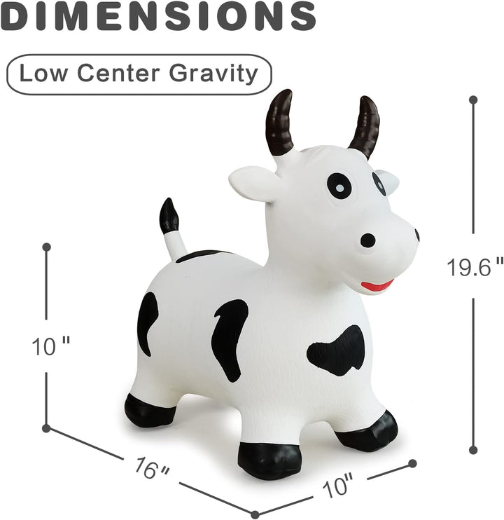 Bouncy Cow Hopping Horse Toys, Inflatable Bouncing Animal Hopper for Toddlers or Kids, Ride on Jumping Farm Toys for Boy or Girl Birthday Gift 2 3 4 Year Old (White Cow)