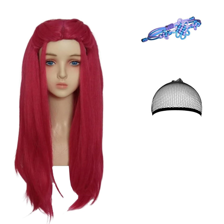 Anime Demon Hunters Costume Rumi Cosplay Wig Rumi Halloween Cosplay Wig Accessory Set (Rumi Purple + Bracelet + Hair Cap)