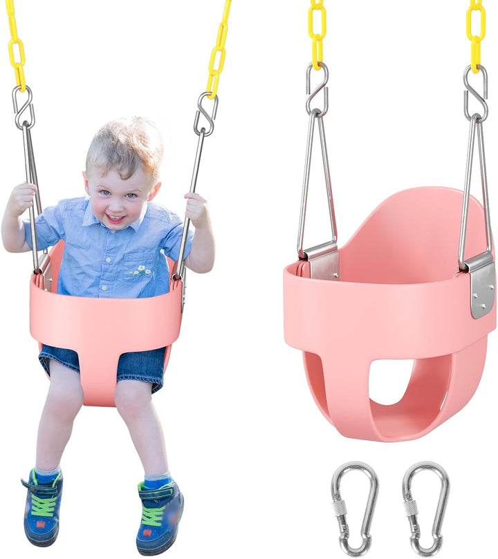 Toddler Swing, Baby Swing Outdoor –High Back Full Bucket Swing Set for Ages 1-3, 330Lb Capacity, Safety Design, Plastic-Coated Chains and Quick-Snap Carabiners for Backyard, Playground