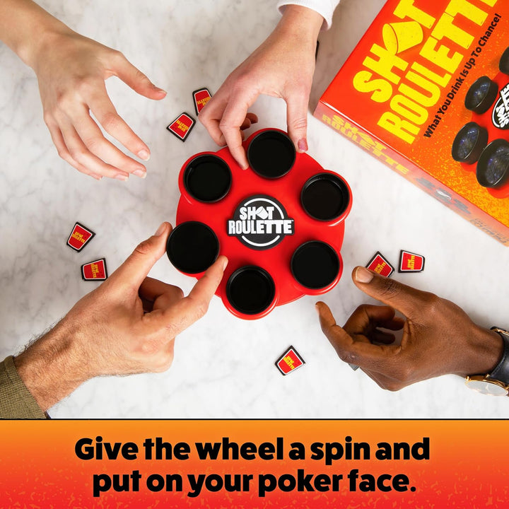Shot Roulette: the Roulette Wheel Drinking Game by Buzzed, Drinking Games for Adults, Group Drinking Games, Great for Funny Gifts, Includes 1 Shot Roulette Wheel, 6 Glasses, 12 Tokens, Instructions