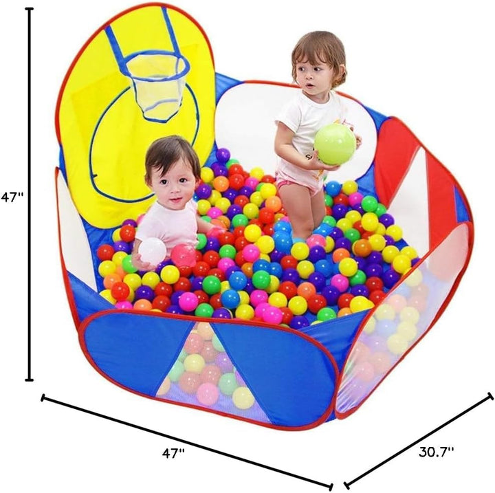 Kids Ball Pit Large Pop up Childrens Ball Pits Tent for Toddlers Playhouse Baby Crawl Playpen with Basketball Hoop and Zipper Storage Bag, 4 Ft/120Cm, Balls Not Included (Blue Yellow Red)
