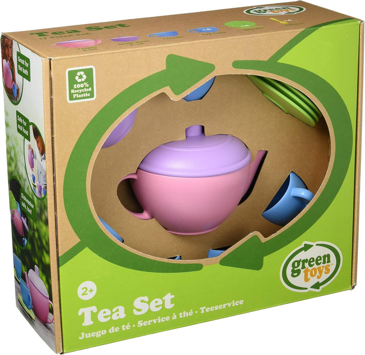 Tea Set, Pink 4C - 17 Piece Pretend Play, Motor Skills, Language & Communication Kids Role Play Toy. No BPA, Phthalates, PVC. Dishwasher Safe, Recycled Plastic, Made in USA.