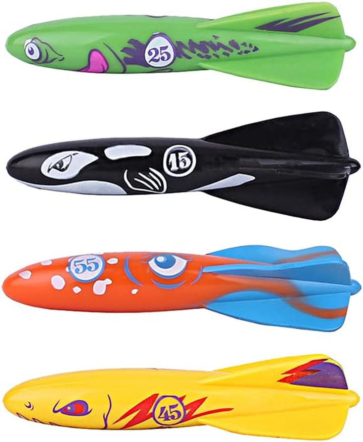 Diving Pool Toy Underwater Swimming Throwing Diving Torpedo Shark,4 Pack