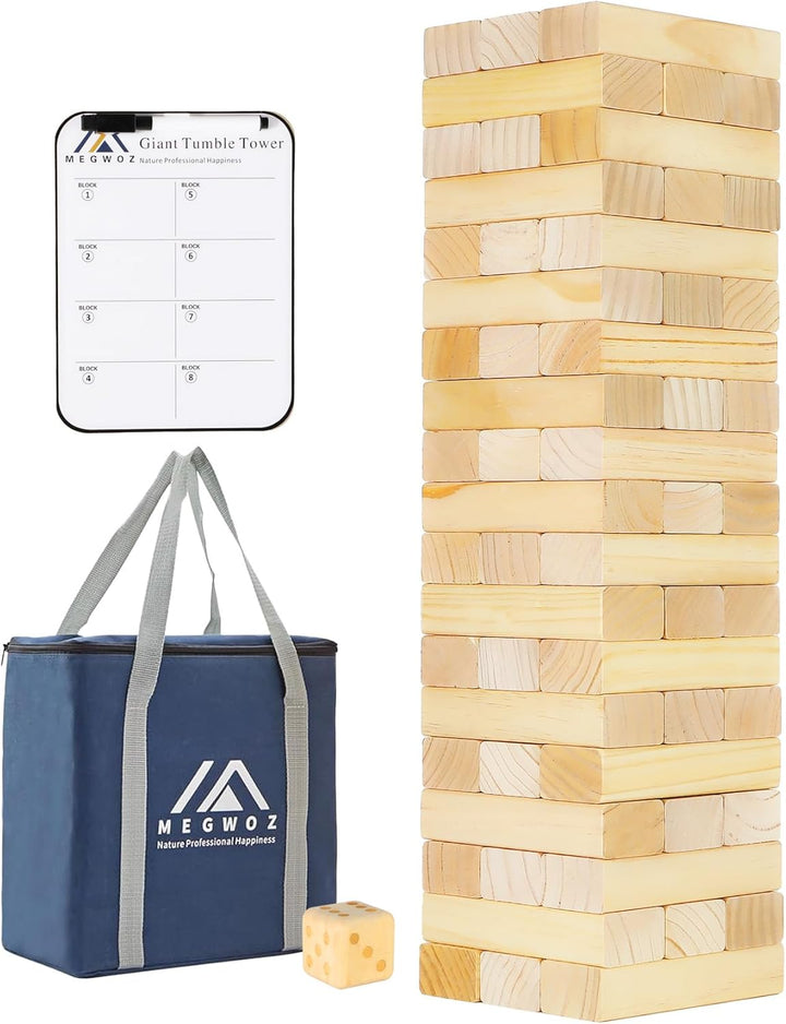 Giant Tumble Tower Games for Kids and Adults 57 Blocks New Zealand Pine Wooden Blocks Stacking to over 4.2FT Family Games for Indoors Outdoors Yard Games for Family