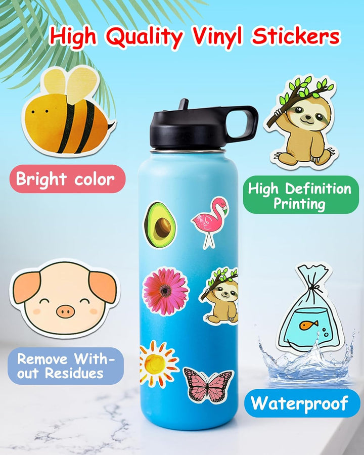 200Pcs Water Bottle Stickers for Kids, Cute Stickers for Water Bottles, Vinyl Waterproof Aesthetic Laptop Sticker Pack Classroom Prizes Skateboard for Kids Teens Girls Students