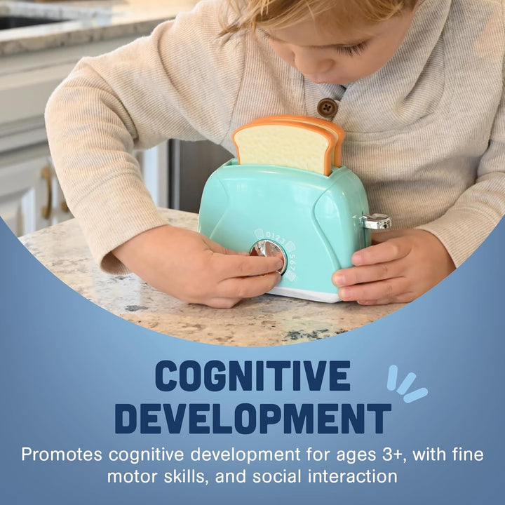 Constructive Playthings Kids Play Toaster with Bread for Imaginative Play, Kitchen Appliances Learning Toy for Children Ages 3+