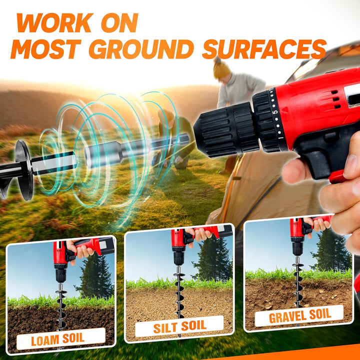[Premium] 4 Pack Ground Anchors with Power Nut Driver Drill Bit, Ground Anchors Screw In, Swing Set Anchors, Trampoline Anchors High Wind Heavy Duty for Camping Tents, Car Ports, Swing Sets, Canopies