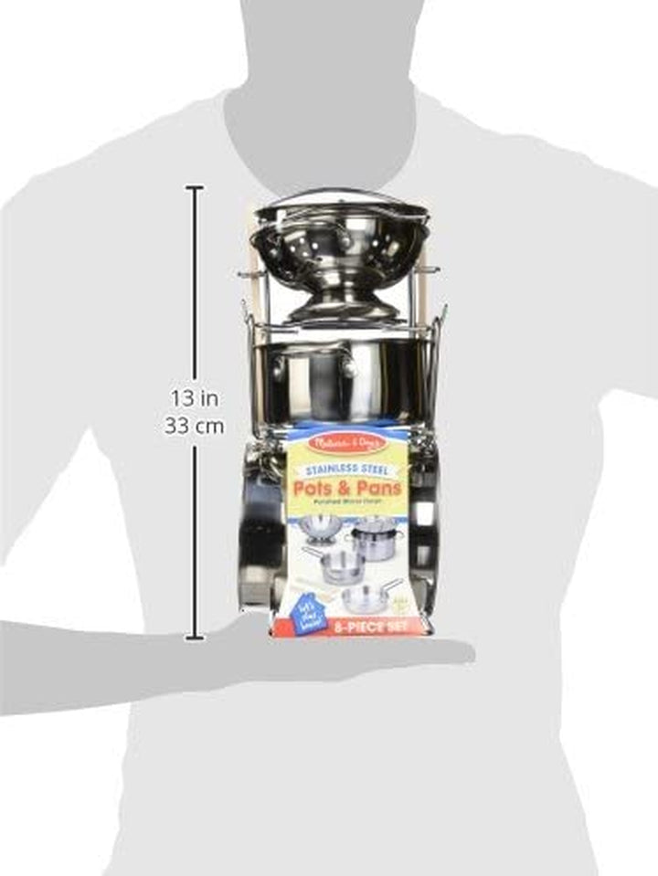 Stainless Steel Pots and Pans Pretend Play Kitchen Set for Kids (8 Pcs)