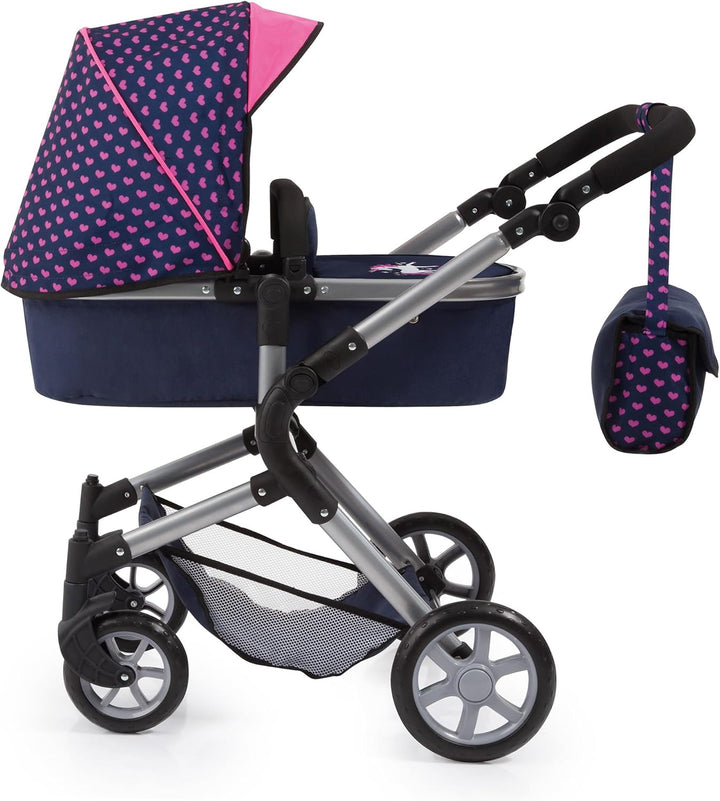 : Pram Neo City - Blue, Pink - Dolls up to 20", Shoulder Bag, Convert to Jogger Pushchair, Foldable, Direction Changing, Kids Age 3+