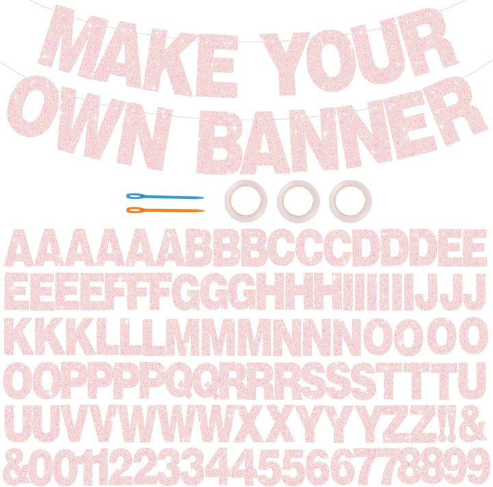 116 PCS A-Z Glitter Black DIY Letter Banner Kit Make Your Own Banner，Including 111 Letters and Numbers 3 Rope and 2 Threading Device,Customized for Birthday Graduation Wedding Party Decor