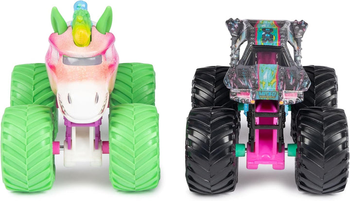 , Official Nitro Neon, Sparkle Smash Vs. Max-D, 1:64 Scale Die-Cast Monster Trucks, Kids Toys for Boys Ages 3 and Up