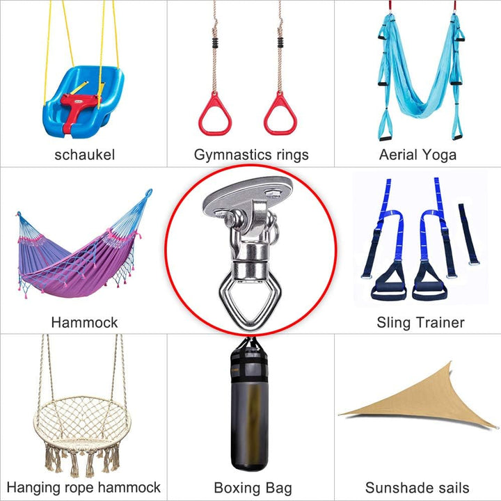 Swing Hanger with Bearing Swivel 800LB Capacity Stainless Steel Ceiling Mount Bracket Hanging Kit for Aerial Silks, Swings, Hammocks, Hanging Chair, Aerial Hoop, Heavy Bag, Yoga Swing
