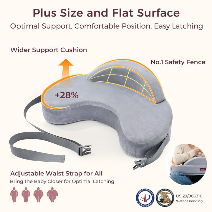 Exclusive Memory Foam Nursing Pillow - Pioneering Safety Fence-Plus Size Breastfeeding Pillow for Ergonomic Comfort & Support-Easier and Healthier Nursing - Fit for All, Removable Cover